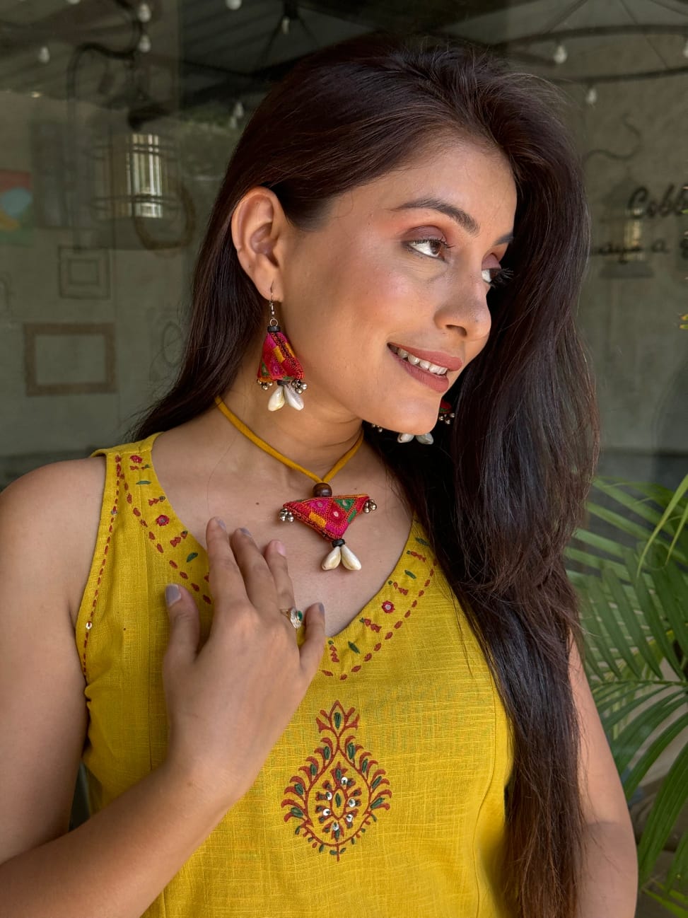 EMBROIDERY WORK A LINE KURTI PANT SET WITH BOTH SIDES POCKETS sett