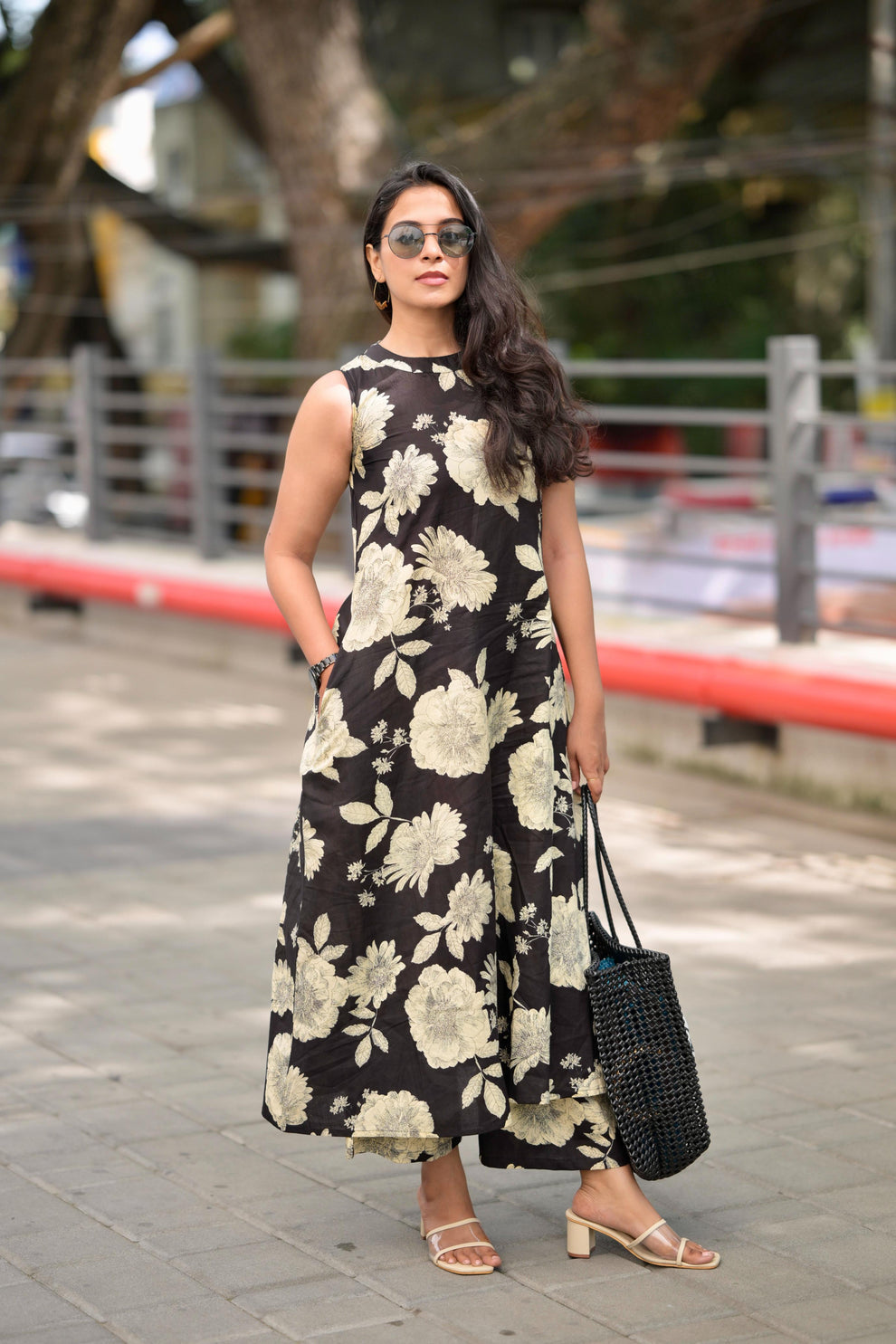 Taara - black - halter neck A line cotton kurta set in black
