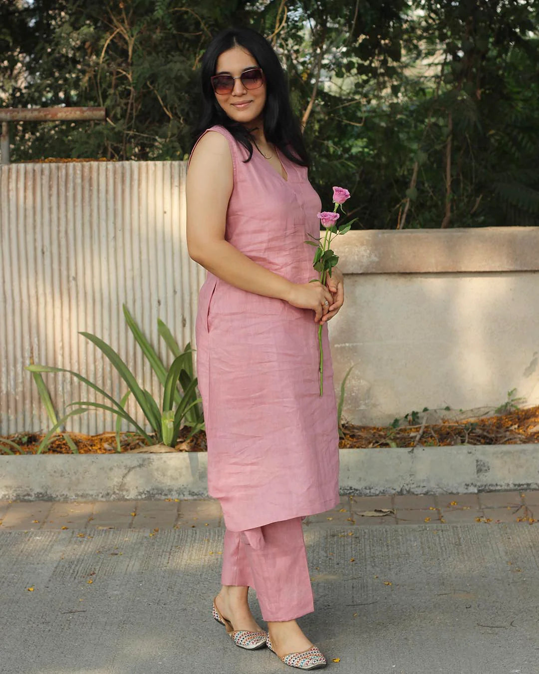 Blush Pink Pure Cotton Lilan Co-Ord Set for Women | Sleeveless Casual & Office Wear