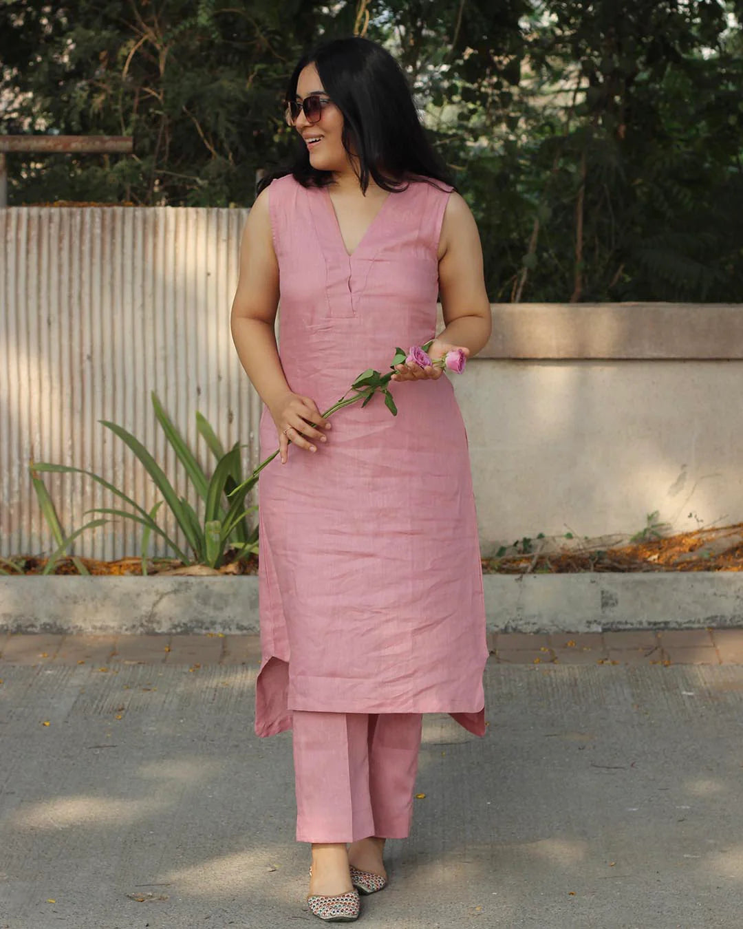 Blush Pink Pure Cotton Lilan Co-Ord Set for Women | Sleeveless Casual & Office Wear