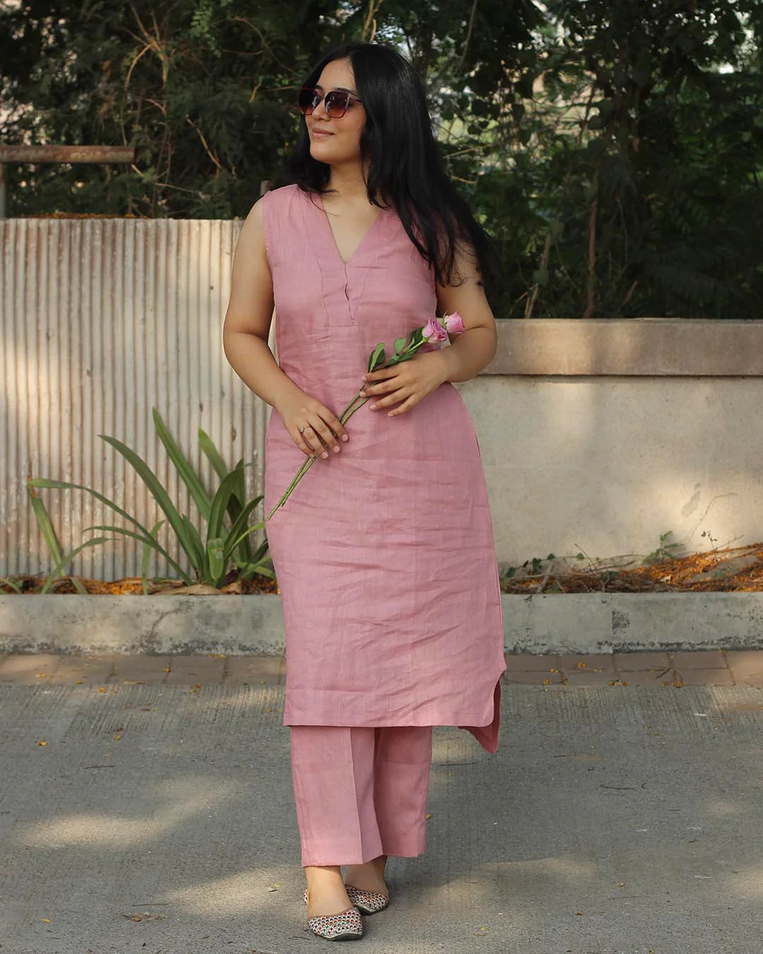 Blush Pink Pure Cotton Lilan Co-Ord Set for Women | Sleeveless Casual & Office Wear