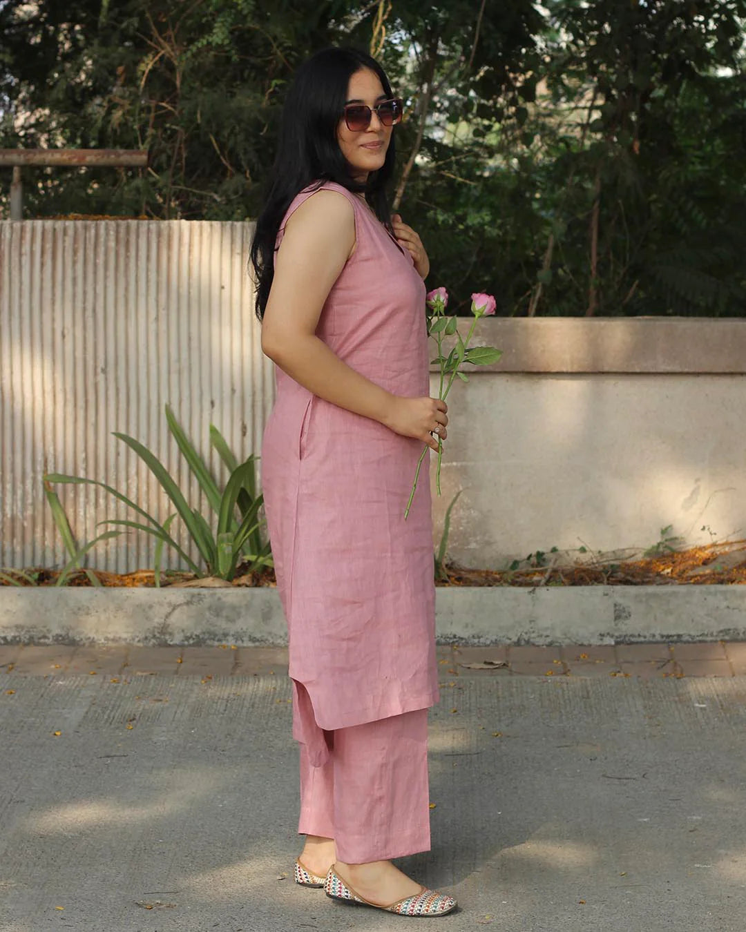 Blush Pink Pure Cotton Lilan Co-Ord Set for Women | Sleeveless Casual & Office Wear