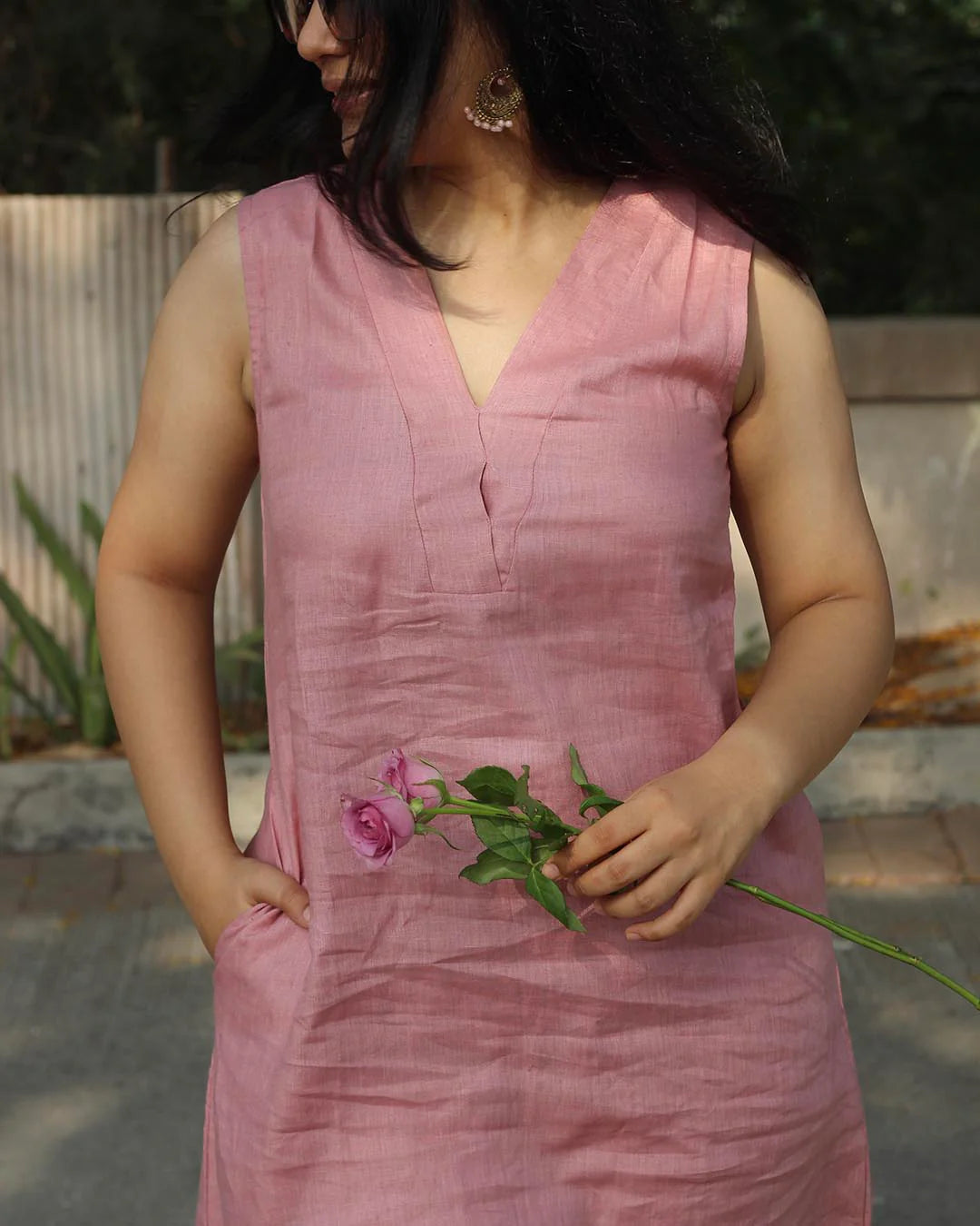 Blush Pink Pure Cotton Lilan Co-Ord Set for Women | Sleeveless Casual & Office Wear