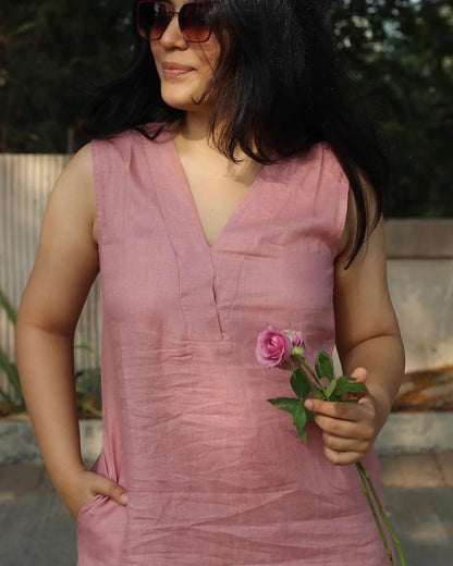 Blush Pink Pure Cotton Lilan Co-Ord Set for Women | Sleeveless Casual & Office Wear