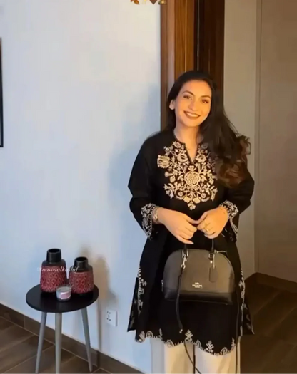 Pure Cotton Embroidery Black Co-ord Set