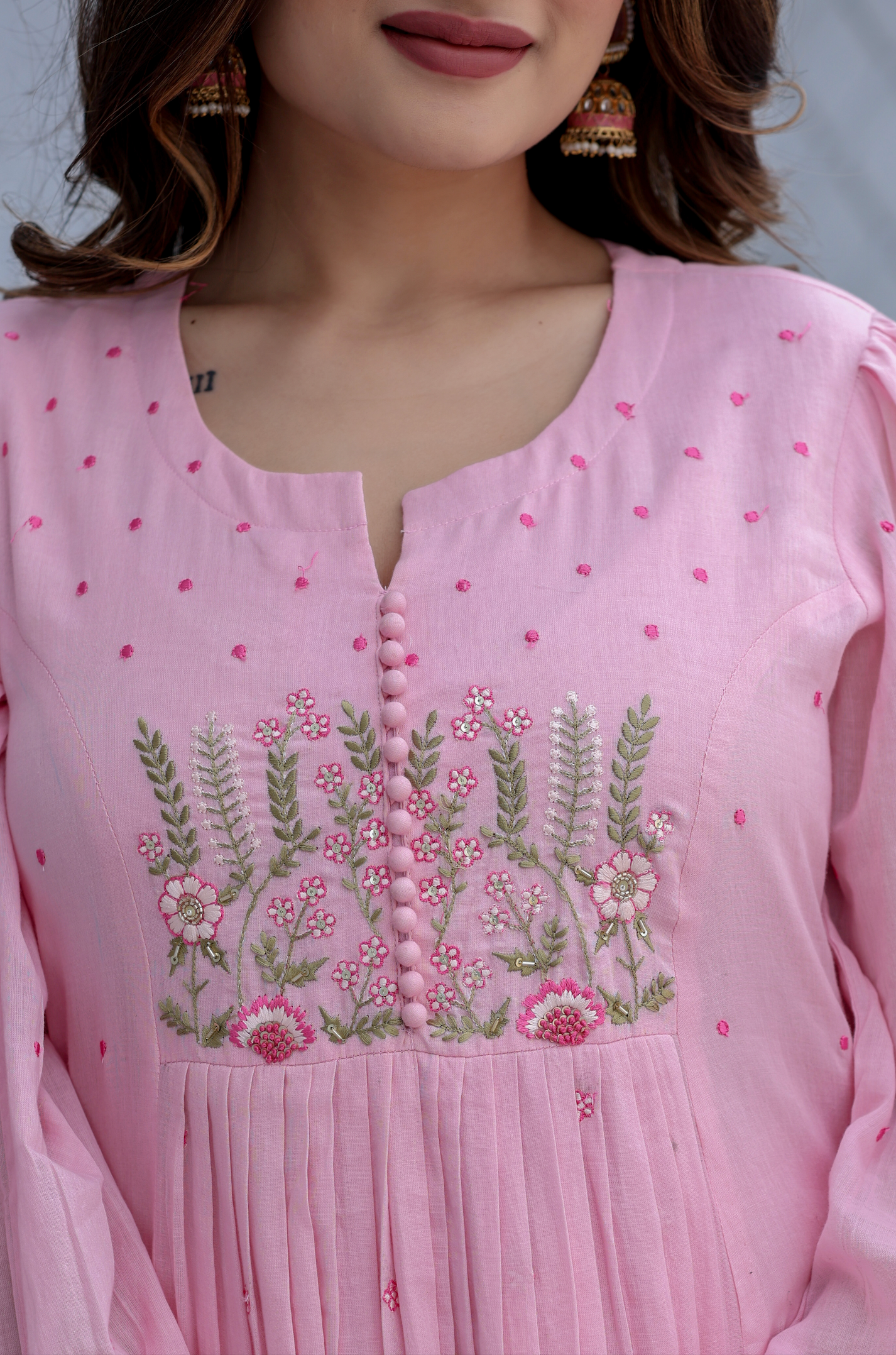 Women Pink Super Dyeing Cotton Embroidery Kurta Pant and Dupatta set