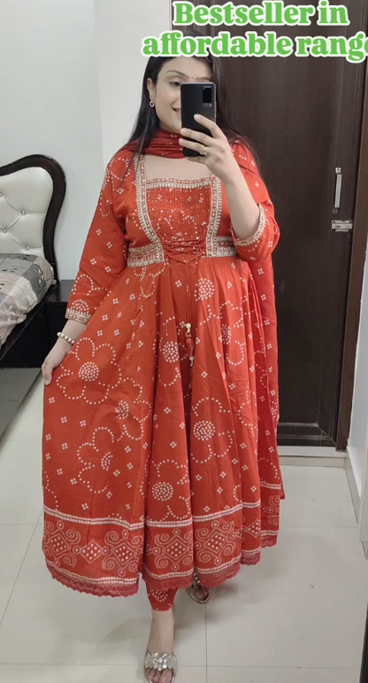 Cotton Anarkali Kurti with Dupatta – Festive & Wedding Wear