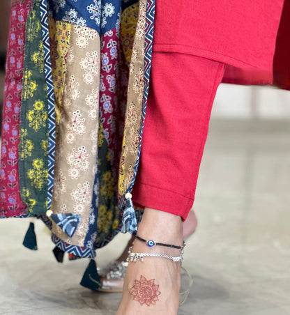 Women Cotton Pink Sleeveless Kurta Pant and Dupatta set