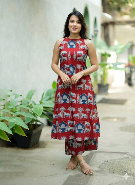 Maroon Elephant Floral Melody Cotton Co-ord Set