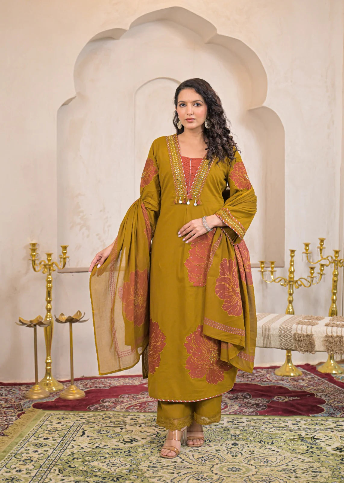 Designer cotton embroidery work suit set