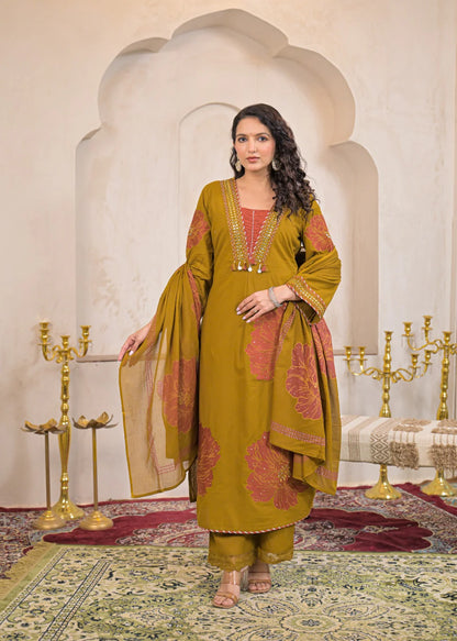 Designer cotton embroidery work suit set