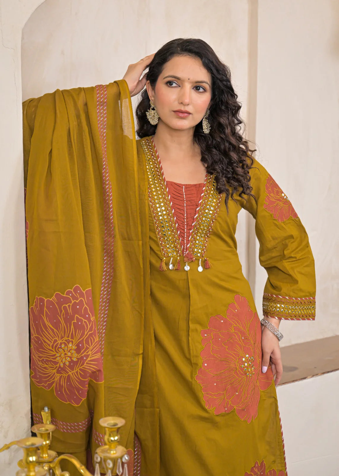 Designer cotton embroidery work suit set