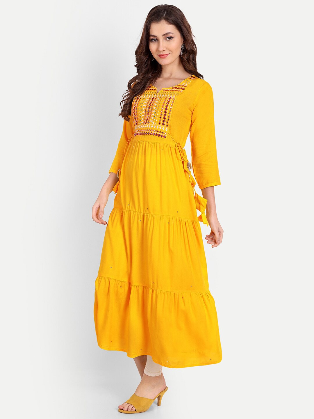 Embellished Mirror Work Rayon A-line Kurta Gown