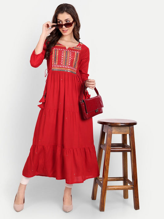 Embellished Mirror Work Rayon A-line Kurta Gown