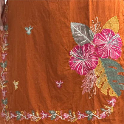 Rust Orange Floral Embroidered 3-Piece Suit Set | Kurta, Pants & Dupatta