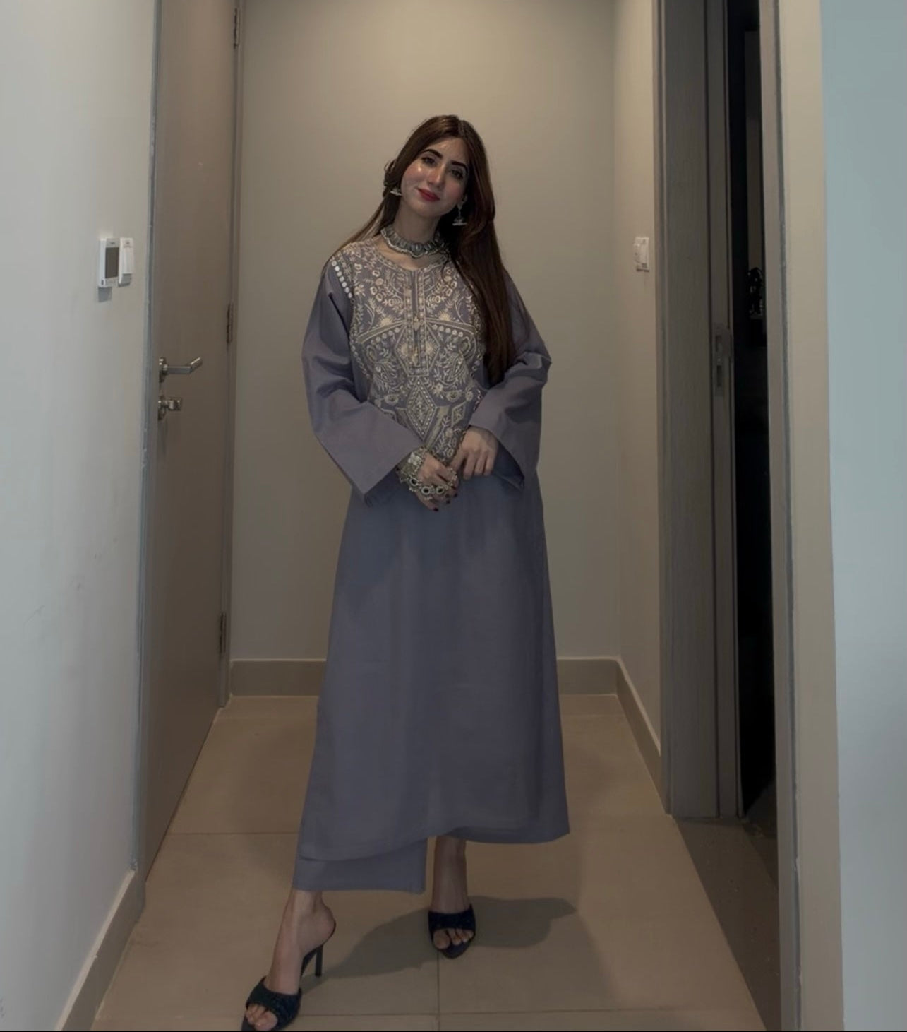 English Blue Cotton Co-Ord Set for Women | Zari Embroidered Kurta Palazzo Set | Summer Ethnic Wear