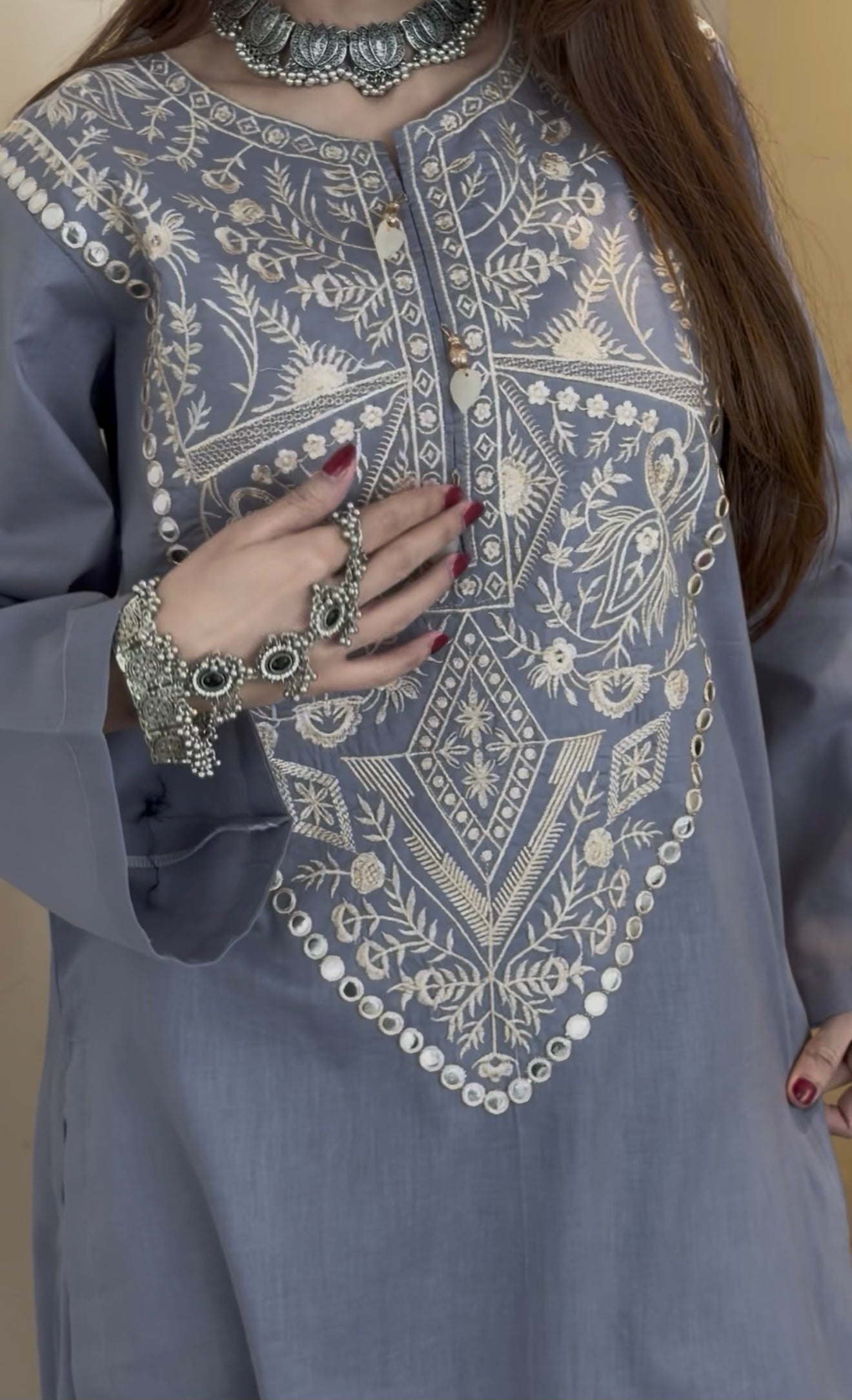 English Blue Cotton Co-Ord Set for Women | Zari Embroidered Kurta Palazzo Set | Summer Ethnic Wear