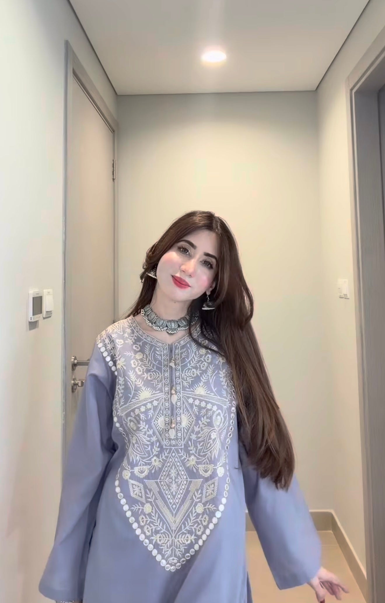 English Blue Cotton Co-Ord Set for Women | Zari Embroidered Kurta Palazzo Set | Summer Ethnic Wear