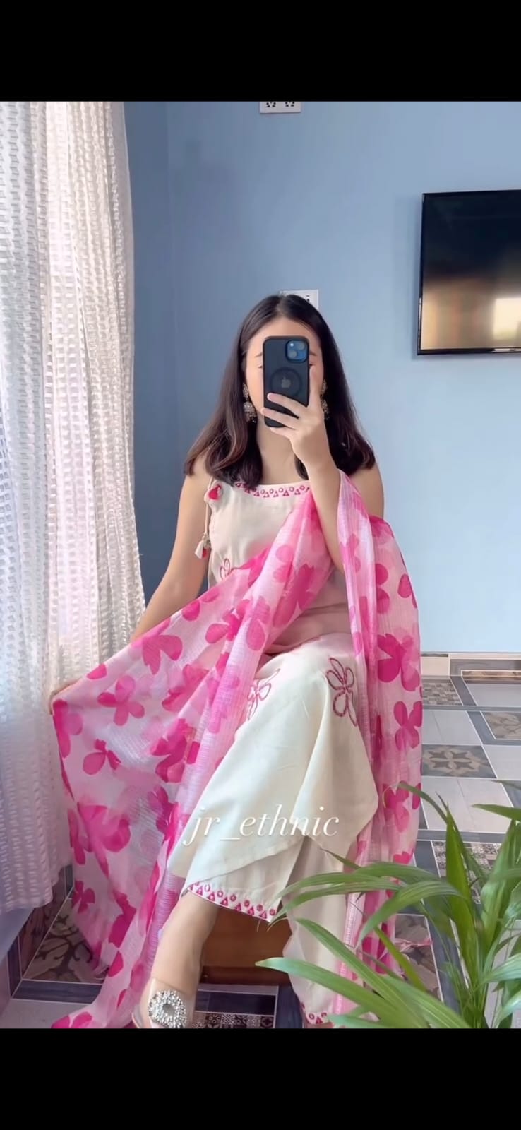 Hand Work Soft Cotton Kurta Pant Dupatta Set