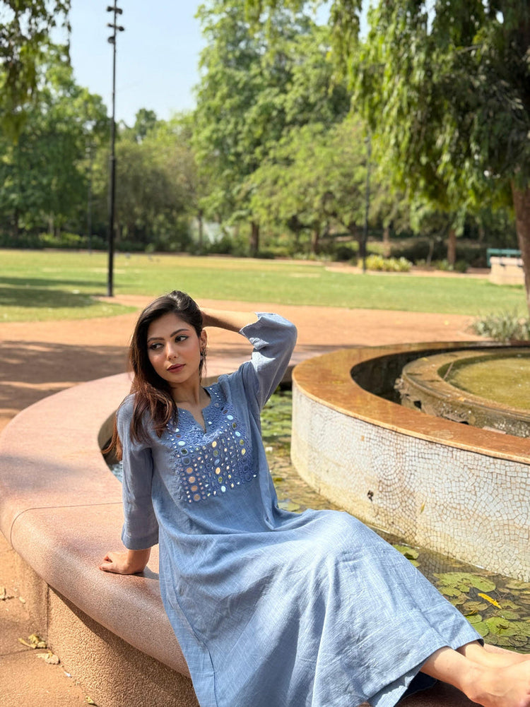 DUSTY BLUE KURTA PANT SET