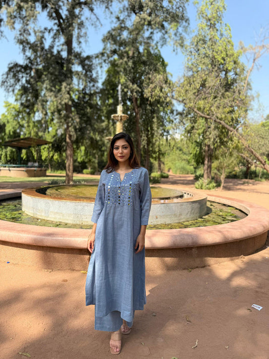 DUSTY BLUE KURTA PANT SET