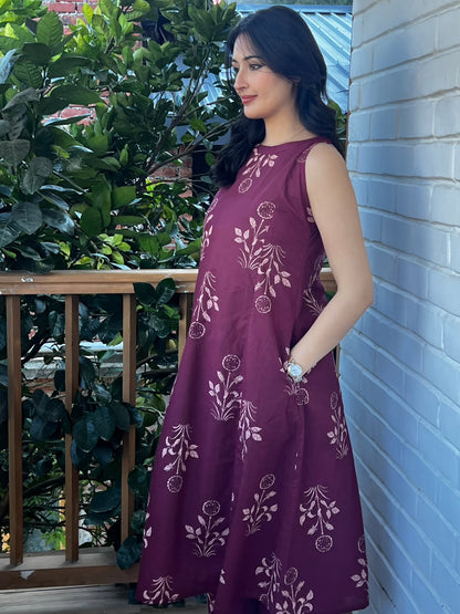 Maroon Handblock print co-ord set