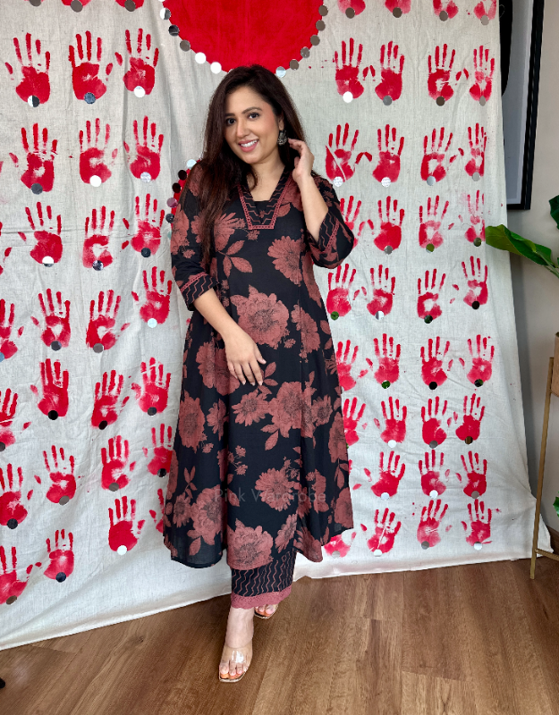 Zeema gothic black floral print cotton pair