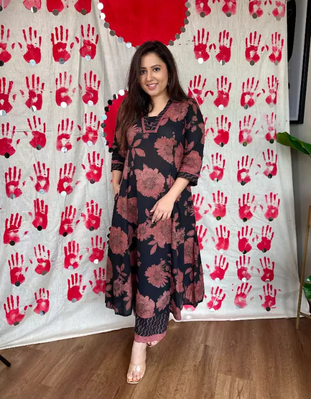 Zeema gothic black floral print cotton pair