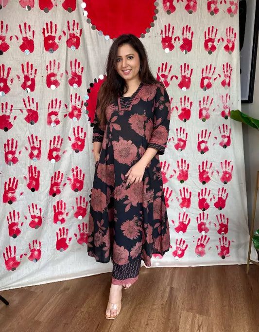 Zeema gothic black floral print cotton pair