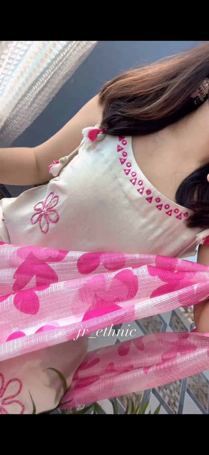 Hand Work Soft Cotton Kurta Pant Dupatta Set