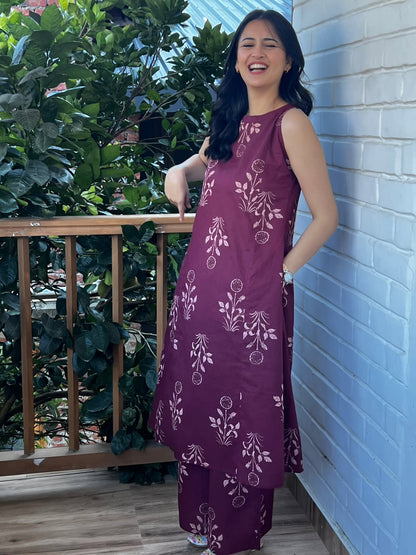 Maroon Handblock print co-ord set